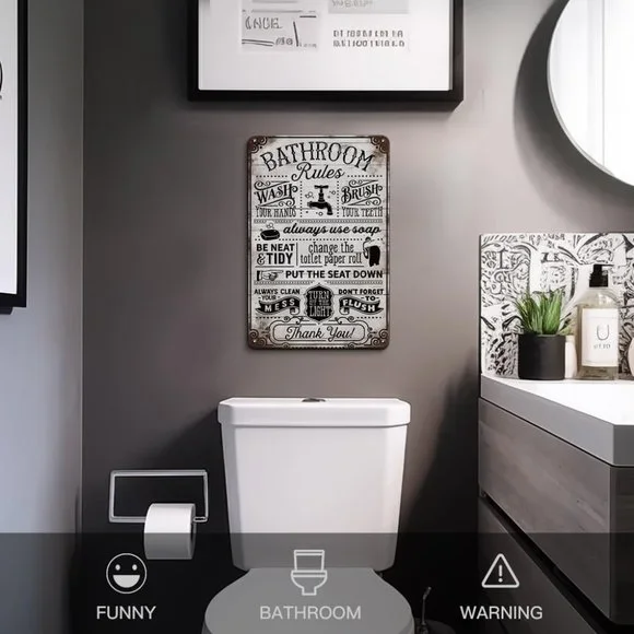 Vintage Bathroom Rules Wall Decor, 8x12 - Picture 3 of 3